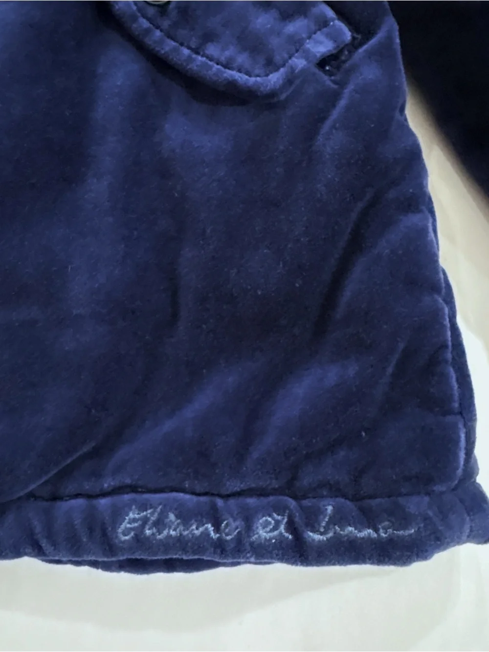 Eliane et Lena Girls Velvet Puffer Coat 2A Blue Hooded Paris Chic Jacket